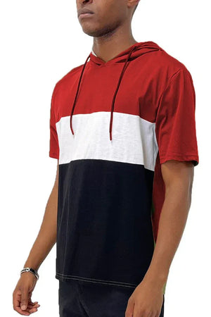 SOLID COLOR BLOCK SHORT SLEEVE HOODIE - Dazzling Beauty Solution