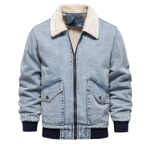Men's Plush Denim Jacket In European Size - Dazzling Beauty Solution