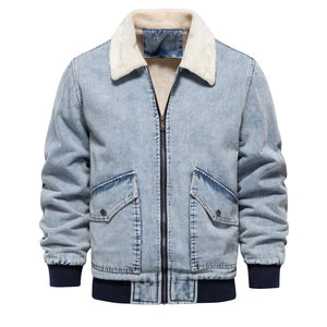 Men's Plush Denim Jacket In European Size - Dazzling Beauty Solution