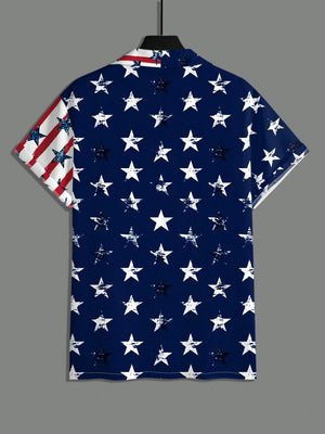 Manfinity Homme Men'S Summer USA Flag Printed Short Sleeve Single-Breasted Casual Shirt for 4Th of July - Dazzling Beauty Solution
