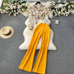 Women’s Vintage Print Pantsuit 2-Piece Set - Dazzling Beauty Solution