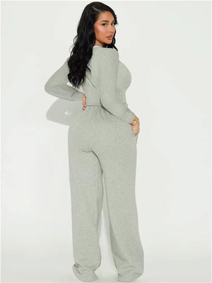 Stylish Contrast Stripe 2-Piece Women's Set: O-Neck Full Sleeve Crop Top & Drawstring Long Pants for Casual Sports Vibes!