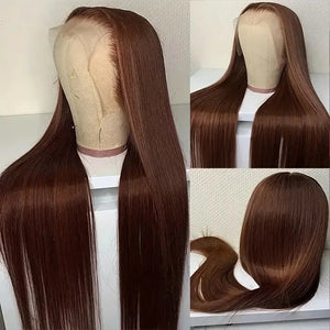 Long Straight Lace Front Wig with Side Bangs – Medium Dark Brown - Dazzling Beauty Solution