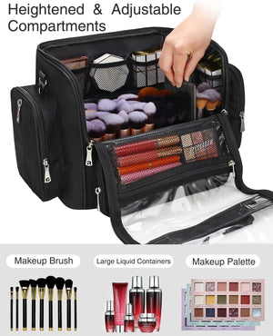 Makeup Brush Bag Extra Large Makeup Brush Case with 4 Small Bags Professional Makeup Artist Brush Holder Stand up Organizer for Travel with Adjustable Dividers and Shoulder Strap