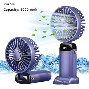 5000Mah Portable Fan Rechargeable 90° Foldable 5 Speed Mini Air Conditioner Small Fan Air Cooler with LED Digital Display - Dazzling Beauty Solution