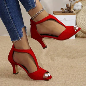 Women's Zippered High Heeled Fish Beak Sandals - Dazzling Beauty Solution