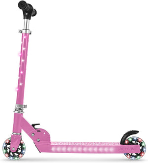 2-Wheel Light-Up Kick Scooter, Light up Deck and Wheels, Height Adjustable Handlebar, Rear Brake, Easy-Folding Mechanism, 4 or 6 Inch Wheels
