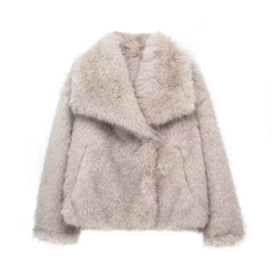 Winter Plush Coat Fashion Warm Thicken Fluffy Lapel Jacket Outwear Casual Long Sleeve Tops Womens Clothing - Dazzling Beauty Solution