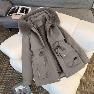 Fur Collar Fashionable All-matching Jacket Hooded Warm Cotton-padded Coat - Dazzling Beauty Solution