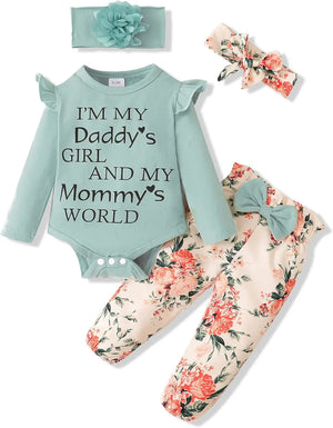 Floral Ruffle Romper & Pants Set – Baby Girl Cotton Outfit 0-3 Months - Dazzling Beauty Solution