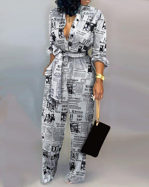 European And American Women's Clothing Elegant Cardigan Stitching Printing Jumpsuit - Dazzling Beauty Solution