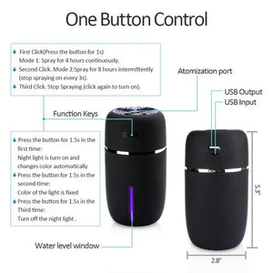 200ml Portable LED Humidifier & Aroma Diffuser – USB Powered with 7-Color Light - Dazzling Beauty Solution