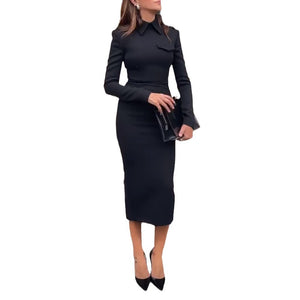 Women’s Hip Skirt Set – Elegant Polyester Outfit Black - Dazzling Beauty Solution