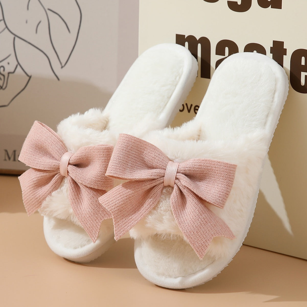 Women's Winter Cute Bow Thick Bottom Non Slip Cotton Slippers - Dazzling Beauty Solution