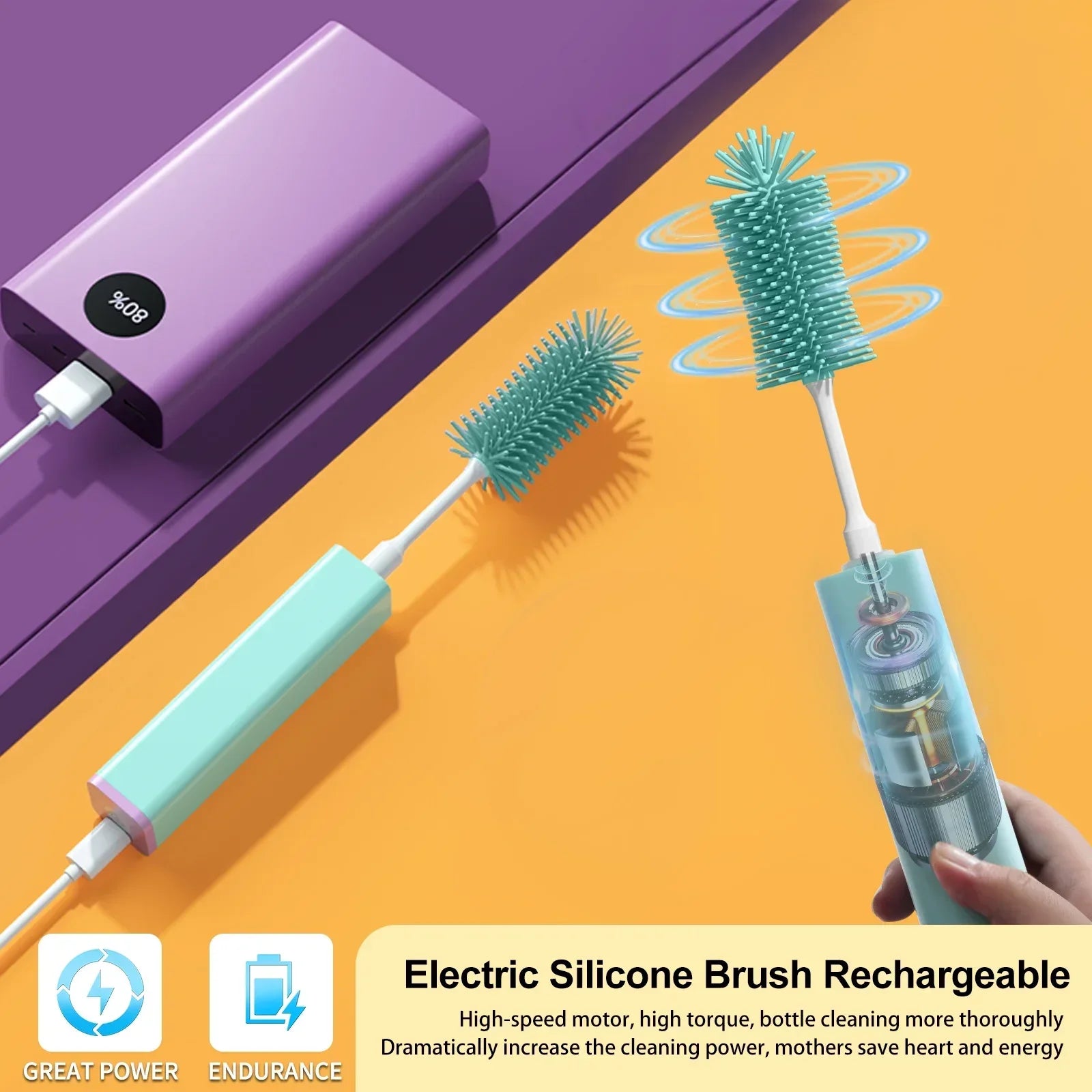 Electric Bottle Brush Cleaner Set – 360° Silicone Bottle & Nipple Scrubber with Straw Brush for New Moms - Dazzling Beauty Solution