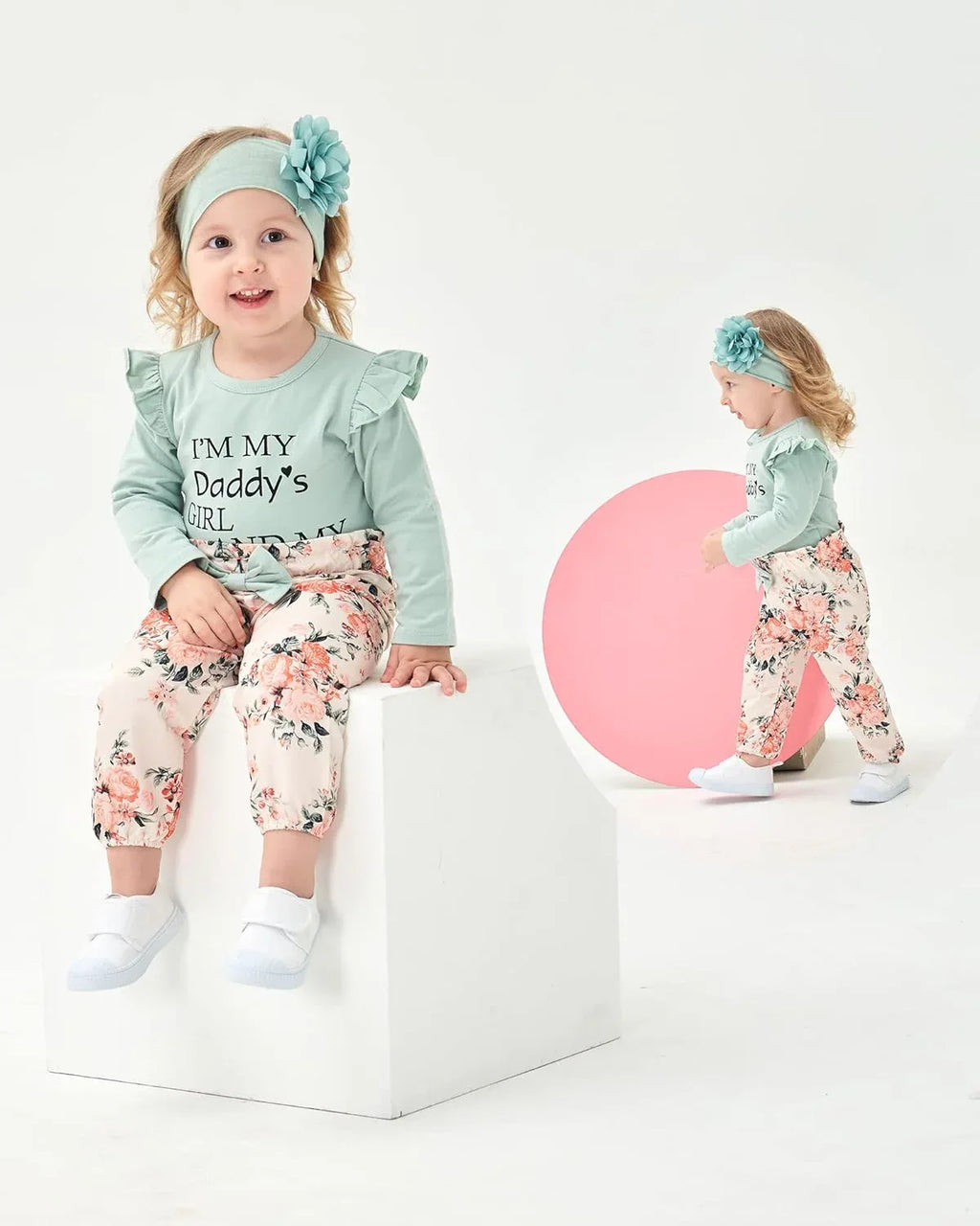 Floral Ruffle Romper & Pants Set – Baby Girl Cotton Outfit 0-3 Months - Dazzling Beauty Solution