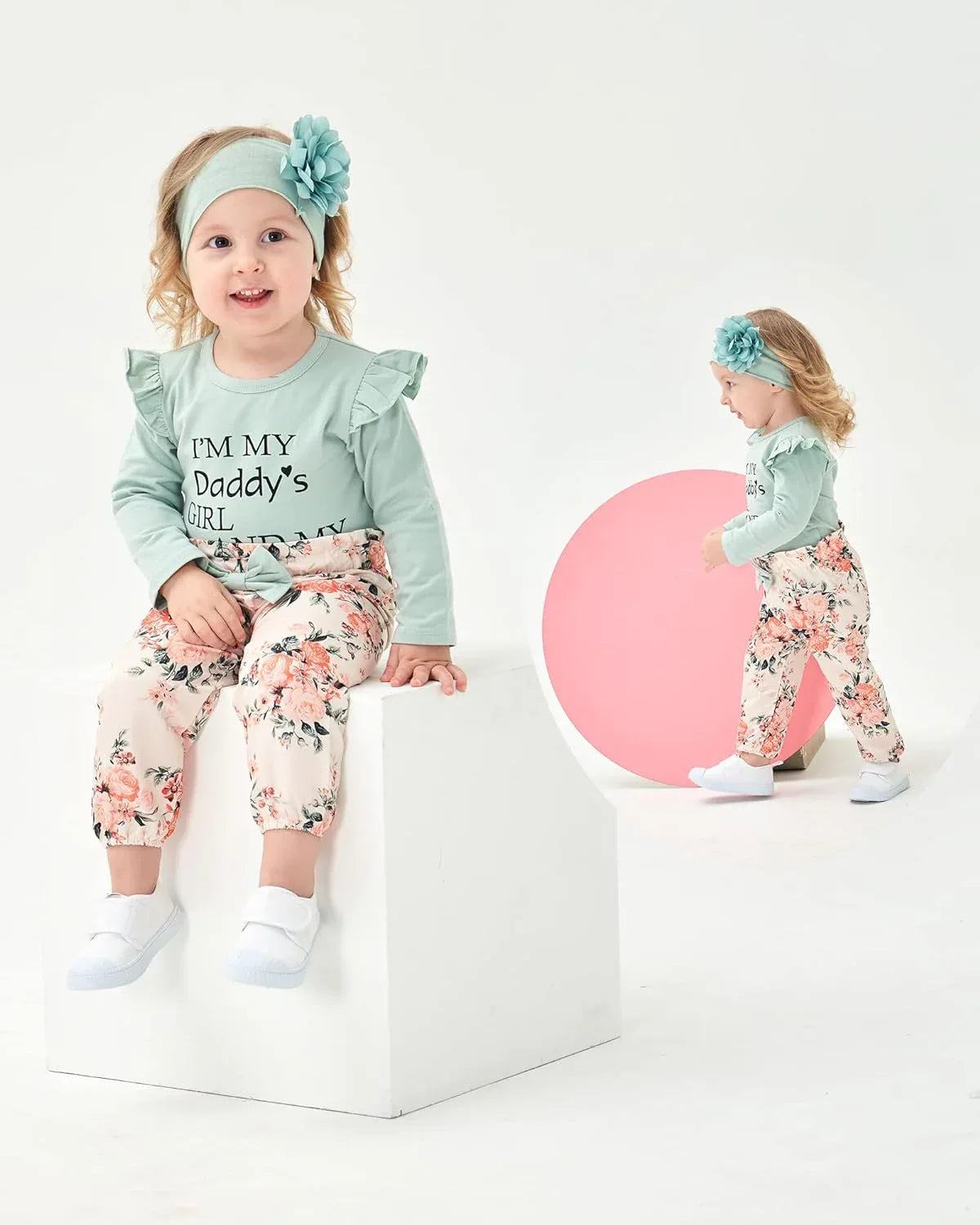Floral Ruffle Romper & Pants Set – Baby Girl Cotton Outfit 0-3 Months - Dazzling Beauty Solution