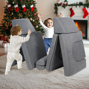 VEVOR Kids Couch, 10Pcs Modular Kids Play Couch, Toddler Couch Sofa Bed, Kids Chair Seat Playroom Furniture, Kids Sofa with Removable Cover for Kids Girls & Boys, Grey