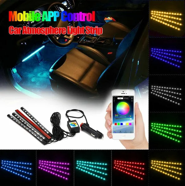 4X 48LED RGB Car Interior Atmosphere Light Strip Bar Bluetooth APP Music Control - Dazzling Beauty Solution