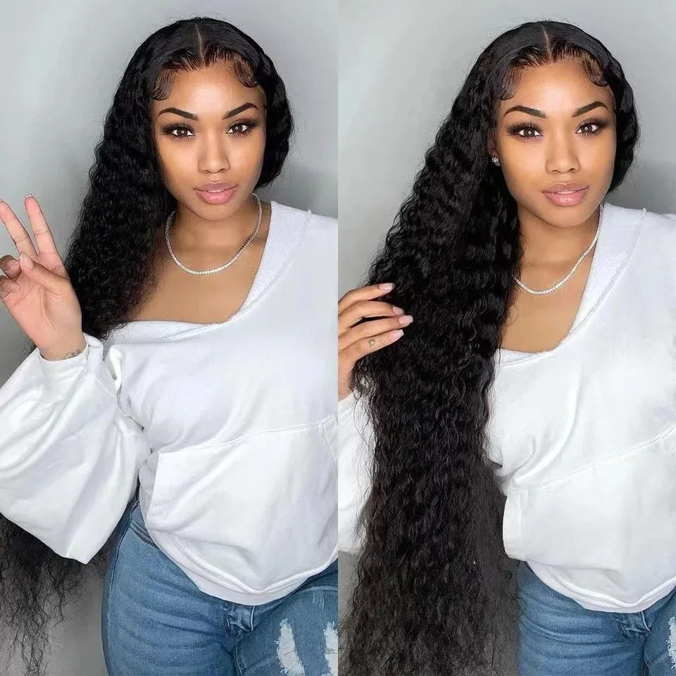Women’s Long Curly Lace Wig with Side Bangs 100% Human Hair - Dazzling Beauty Solution