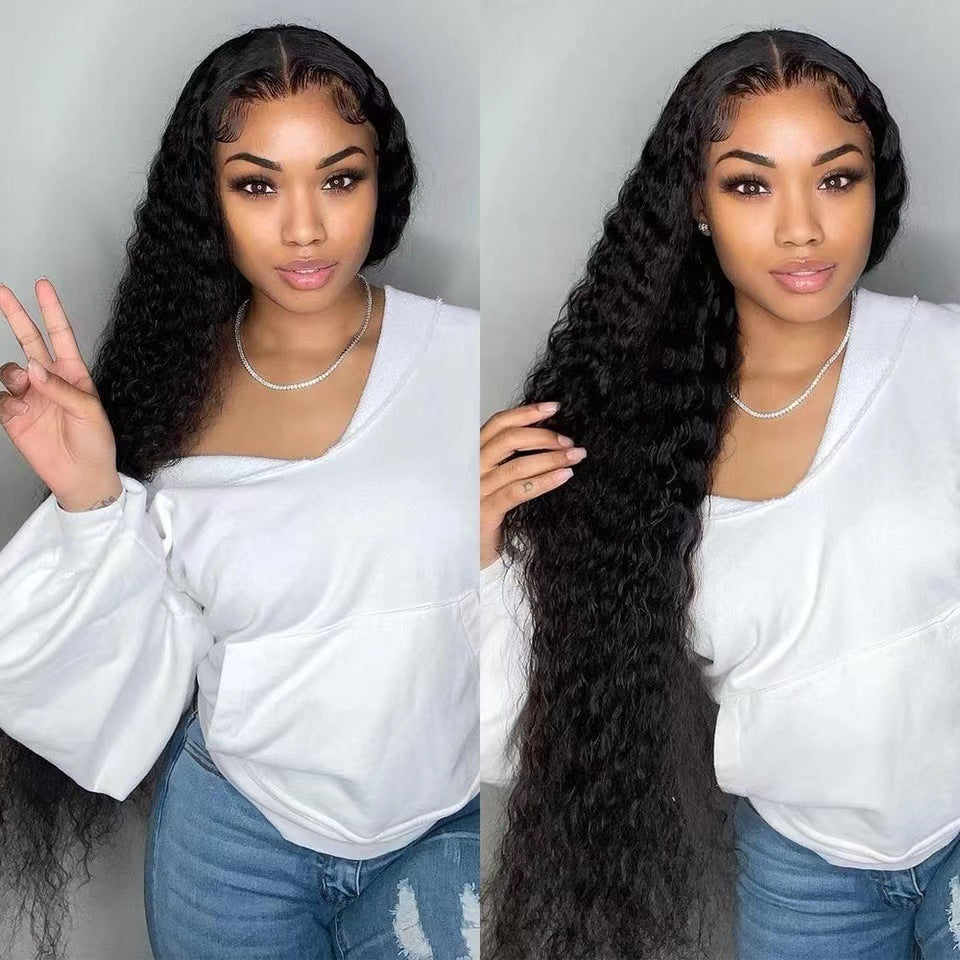 Women’s Long Curly Lace Wig with Side Bangs 100% Human Hair