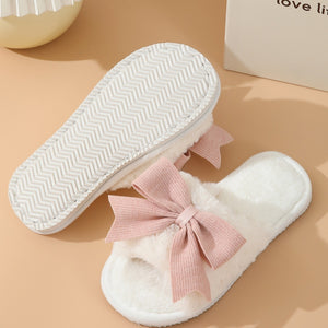 Women's Winter Cute Bow Thick Bottom Non Slip Cotton Slippers - Dazzling Beauty Solution