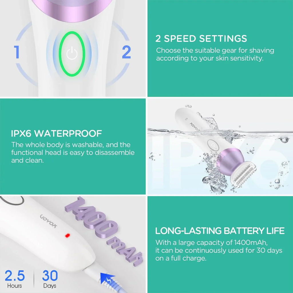 4-in-1 Rechargeable Women’s Electric Razor & Bikini Trimmer – Purple - Dazzling Beauty Solution