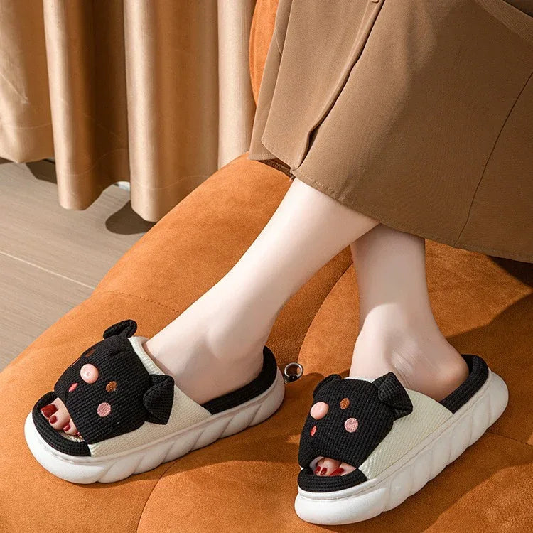 Piggy Cute Couple Open Toe Linen Cotton Linen Slippers - Dazzling Beauty Solution