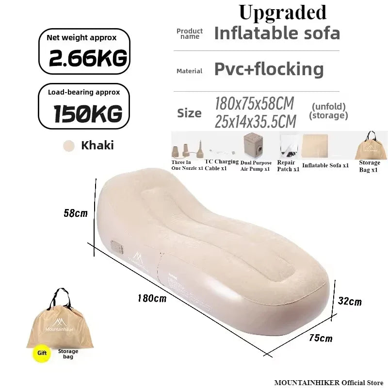 Mounthiker Inflatable Air Sofa with Built-In Pump – Portable Recliner Lounge Chair with Headrest, Auto Inflation, and Storage Bag – Lightweight Beach, Travel & Camping Sofa (150KG Capacity) - Dazzling Beauty Solution