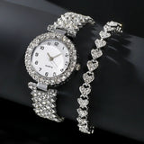 Fashion Jewelry 2pcs Luxury Fashion Women Watch Set Silver Strap Ladies Quartz Wristwatch Alloy Bracelet For Ladies Jewelry Set Clock Gift - Dazzling Beauty Solution