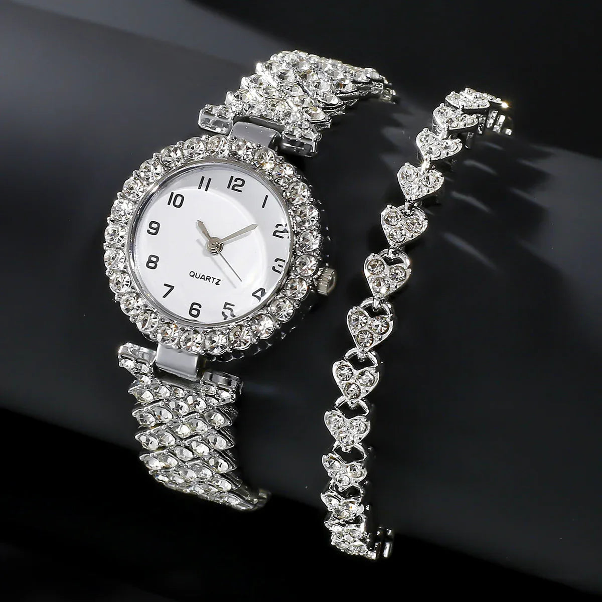 Fashion Jewelry 2pcs Luxury Fashion Women Watch Set Silver Strap Ladies Quartz Wristwatch Alloy Bracelet For Ladies Jewelry Set Clock Gift - Dazzling Beauty Solution