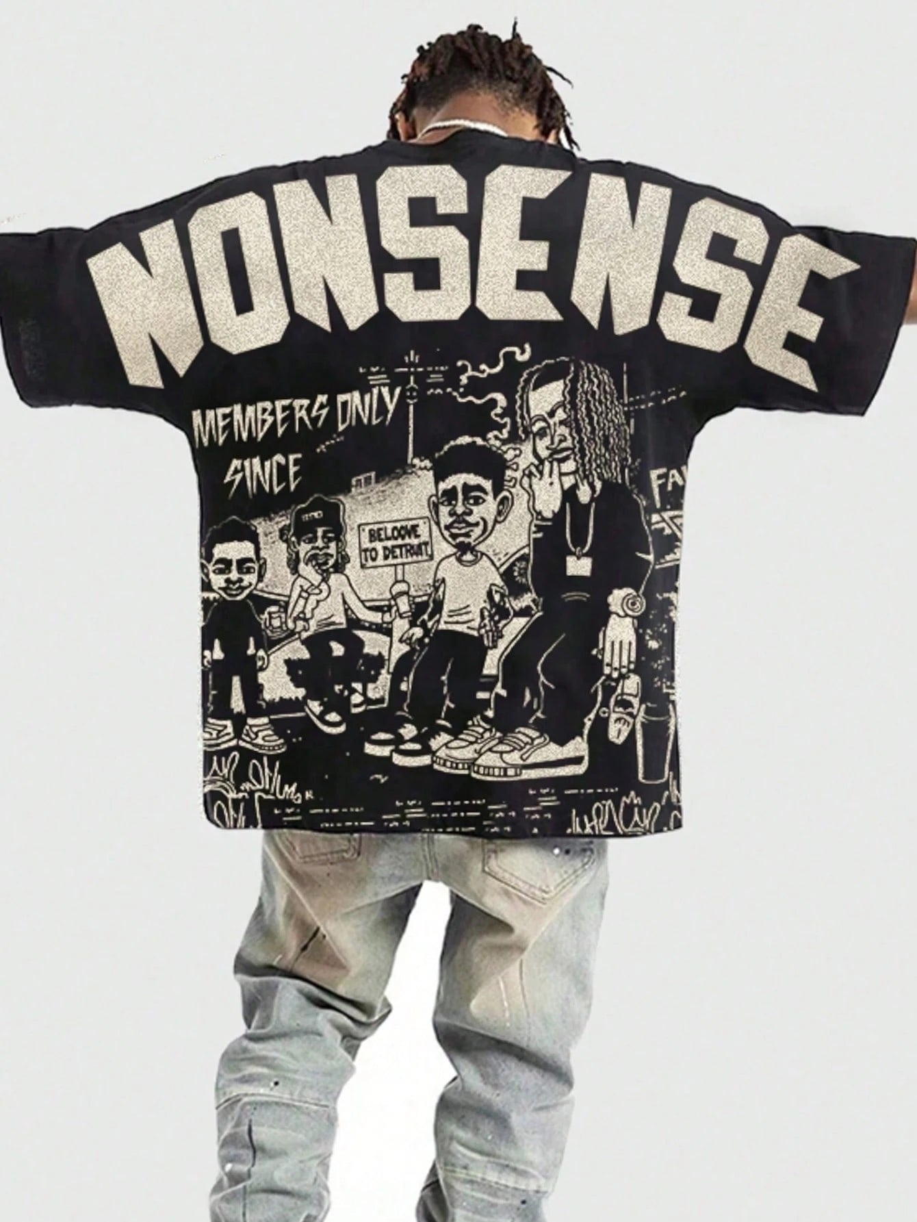 ROMWE MEN Street Life 1Pc Men'S Street Figure Batwing Short Sleeve Crew Neck Casual T-Shirt