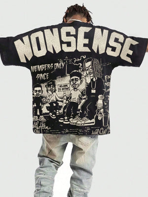 ROMWE MEN Street Life 1Pc Men'S Street Figure Batwing Short Sleeve Crew Neck Casual T-Shirt