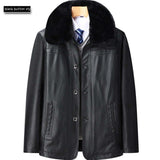 Men’s Winter Velvet PU Leather Jacket Padded Warm Coat with faux fur collar and button style.