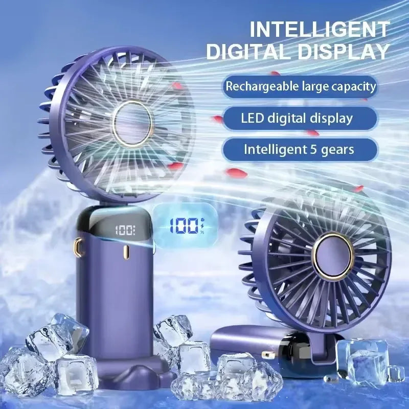 5000Mah Portable Fan Rechargeable 90° Foldable 5 Speed Mini Air Conditioner Small Fan Air Cooler with LED Digital Display - Dazzling Beauty Solution