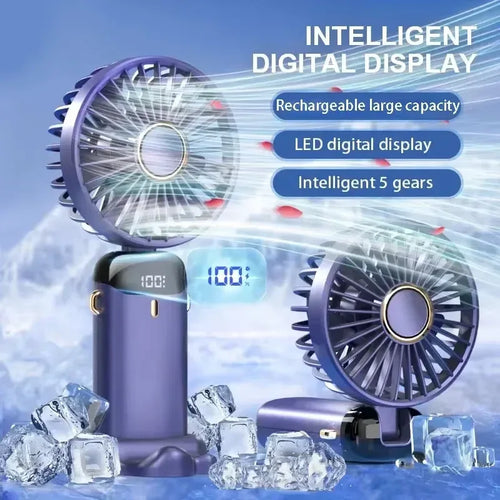 5000Mah Portable Fan Rechargeable 90° Foldable 5 Speed Mini Air Conditioner Small Fan Air Cooler with LED Digital Display - Dazzling Beauty Solution
