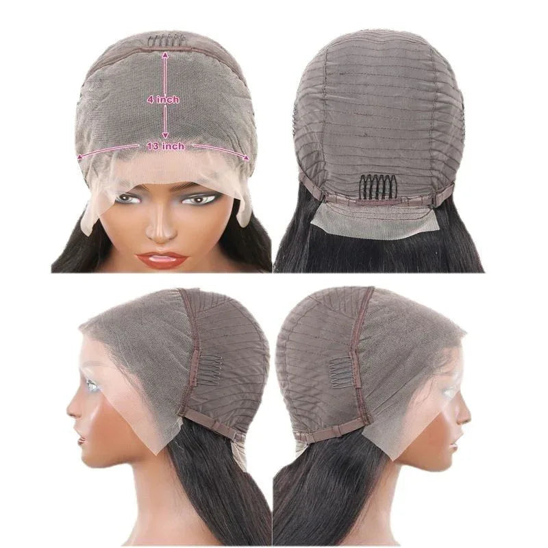 Long Straight Human Hair Wig – Center-Part Bangs, Hand-Woven (12”–32”) - Dazzling Beauty Solution