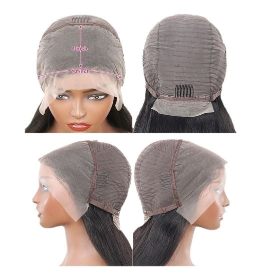 Long Straight Human Hair Wig – Center-Part Bangs, Hand-Woven (12”–32”) - Dazzling Beauty Solution
