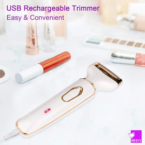 2-in-1 Rechargeable Women’s Electric Shaver – Bikini & Facial Trimmer, Wet/Dry, Low Noise (Type-C, Portable) - Dazzling Beauty Solution