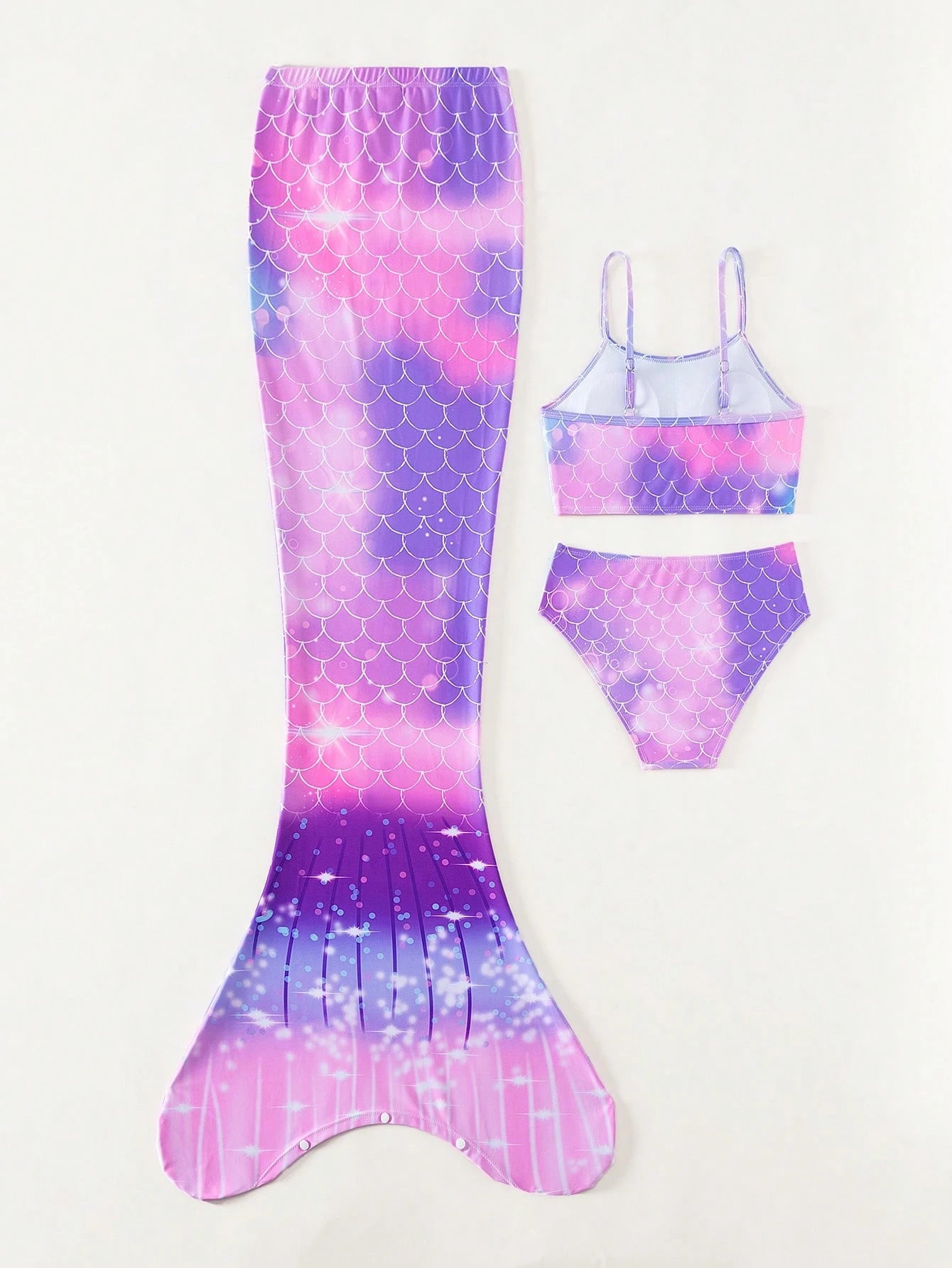 Tween Girl Fish Scales Print Mermaid Tail Set
