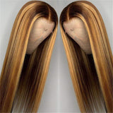 Long Straight Lace Front Wig with Side Bangs – Medium Dark Brown