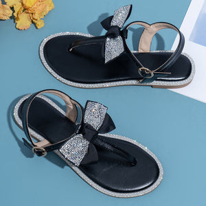 Rhinestone Bow Ladies High End Flat Sandals - Dazzling Beauty Solution