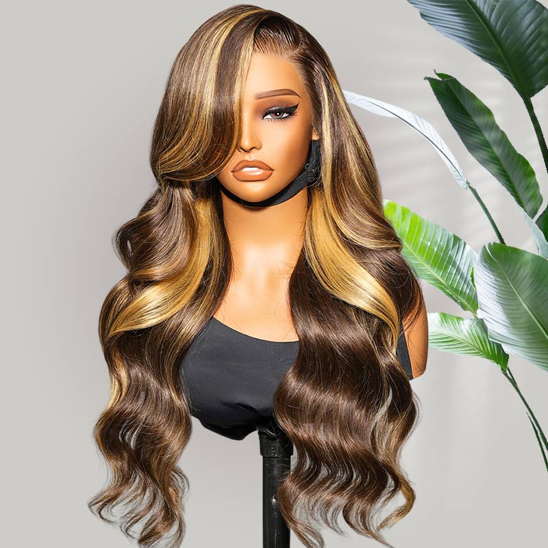 Loose Body Wave Wigs Honey Blonde Highlight Wigs 13x4 Lace Front Human Hair Wigs High Quality Wig