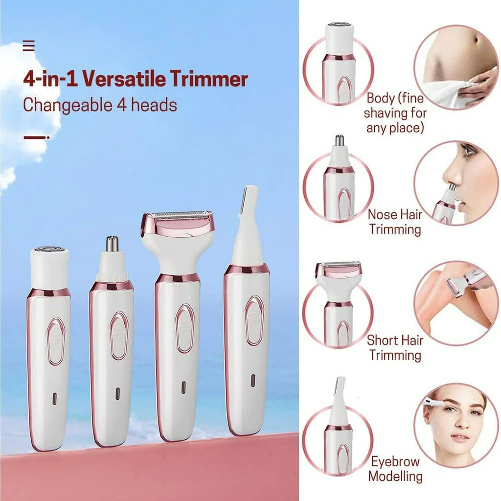 4-in-1 Electric Hair Removal Kit for Women – Bikini, Eyebrow, Nose & Facial Trimmer Set - Dazzling Beauty Solution