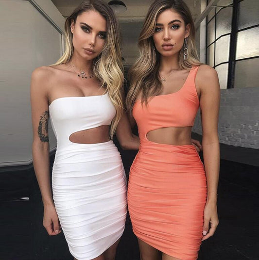 Slim One-shoulder Short Dress Sexy Fashion Hollow Mini Dresses For Women - Dazzling Beauty Solution