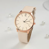 Elegant Women’s Quartz Watch – Minimalist Round Dial, Faux Leather Strap - Dazzling Beauty Solution