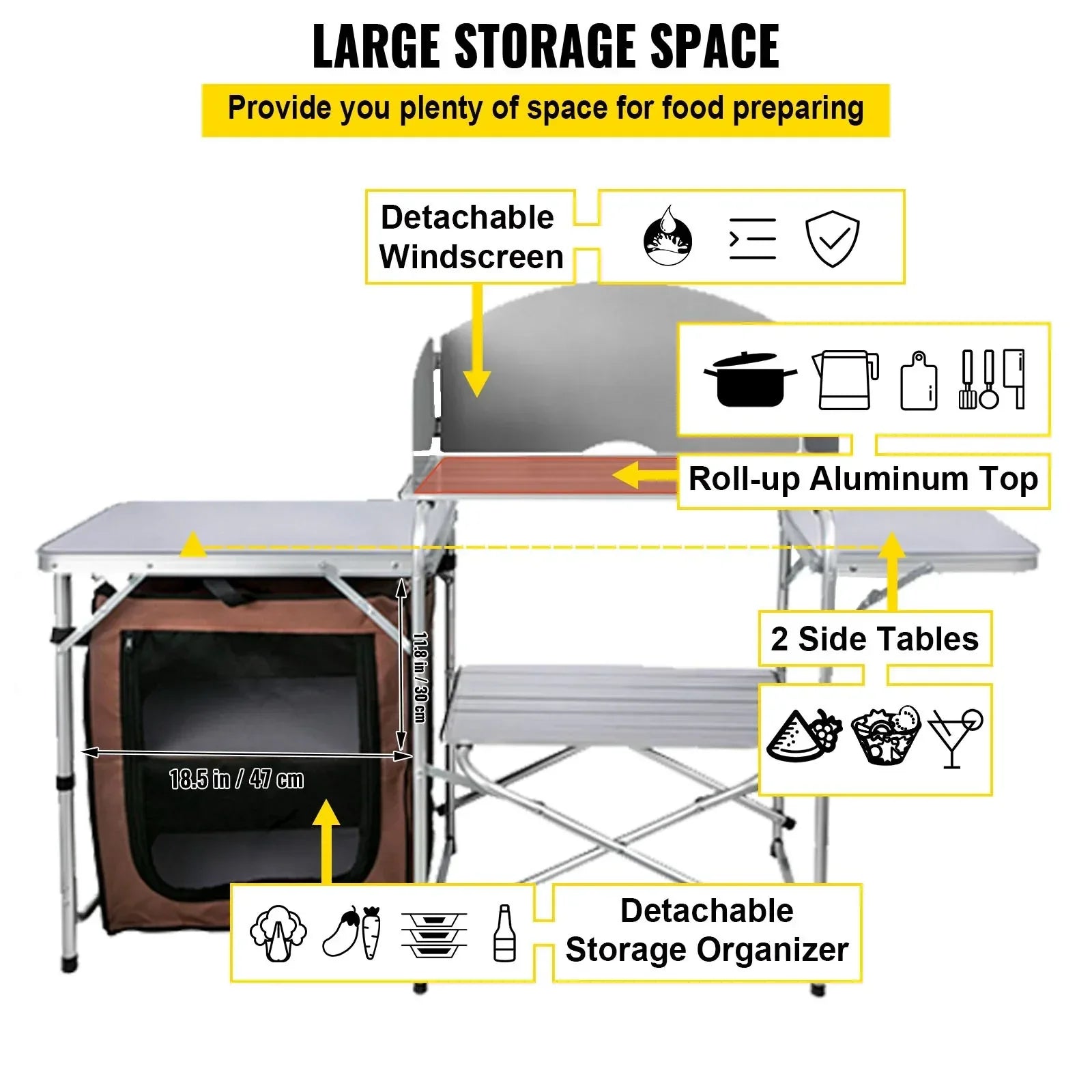 Foldable Camping Kitchen Table with Windshield & Storage - Dazzling Beauty Solution