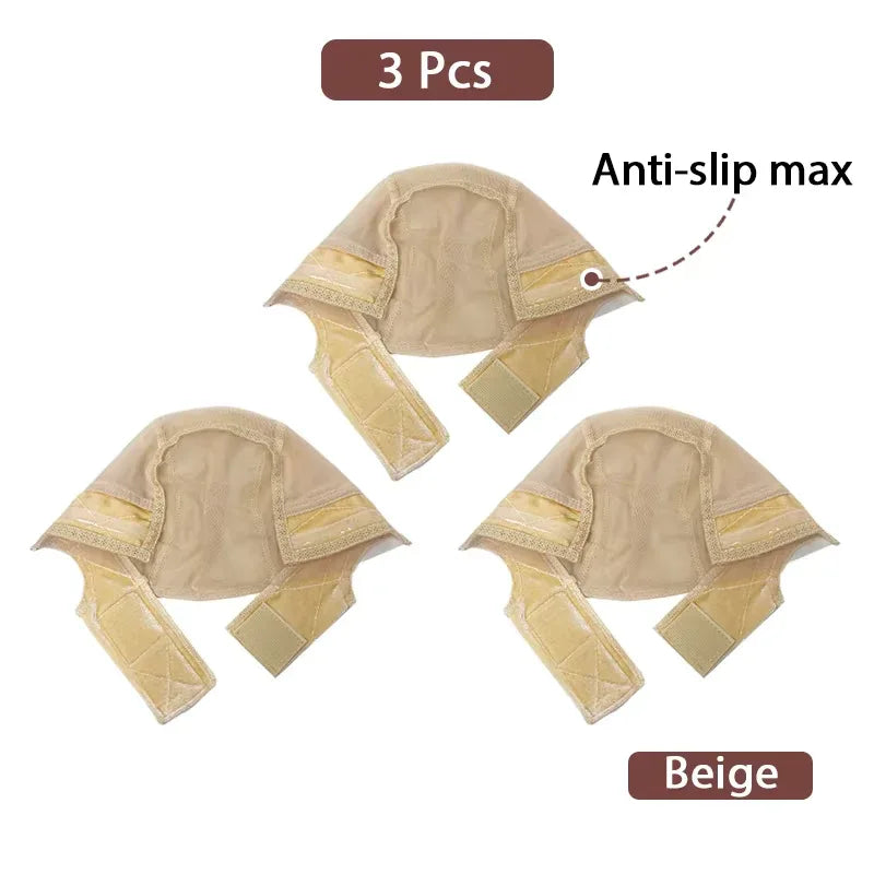 3-Piece Anti-Slip Wig Cap Set – Available in Black, Light, or Brown - Dazzling Beauty Solution