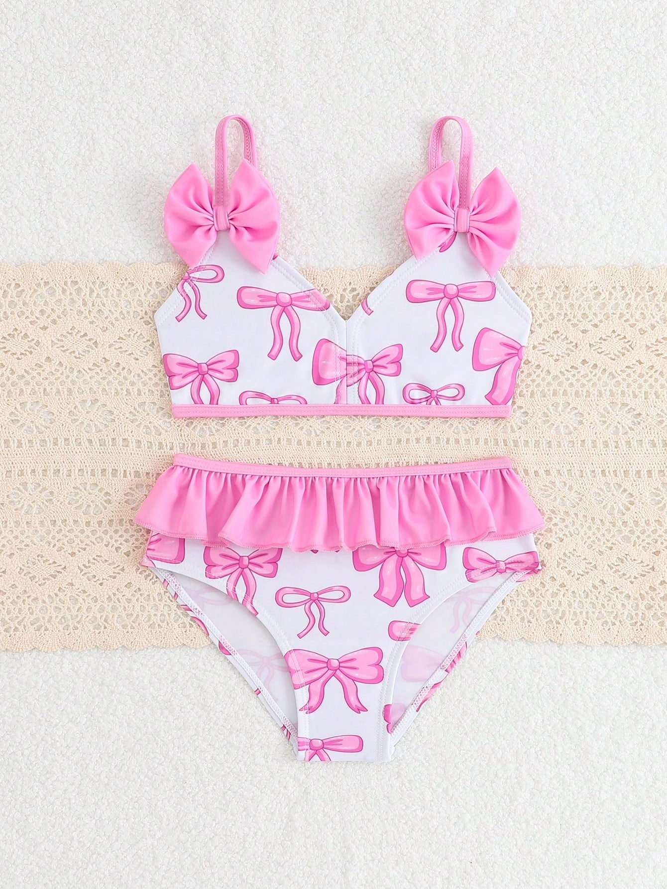 Young Girl Spaghetti Strap Tank Top & Triangle Swim Bottoms, Fashion Summer Swimsuit Set