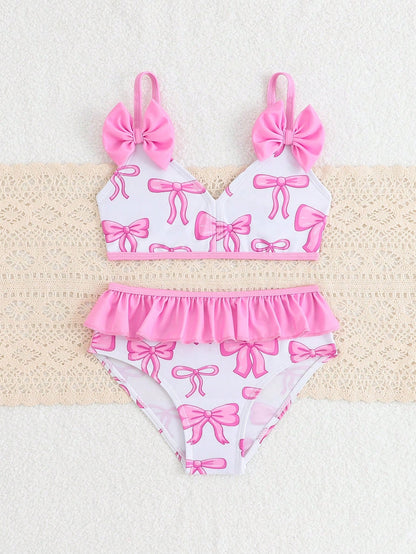 Young Girl Spaghetti Strap Tank Top & Triangle Swim Bottoms, Fashion Summer Swimsuit Set